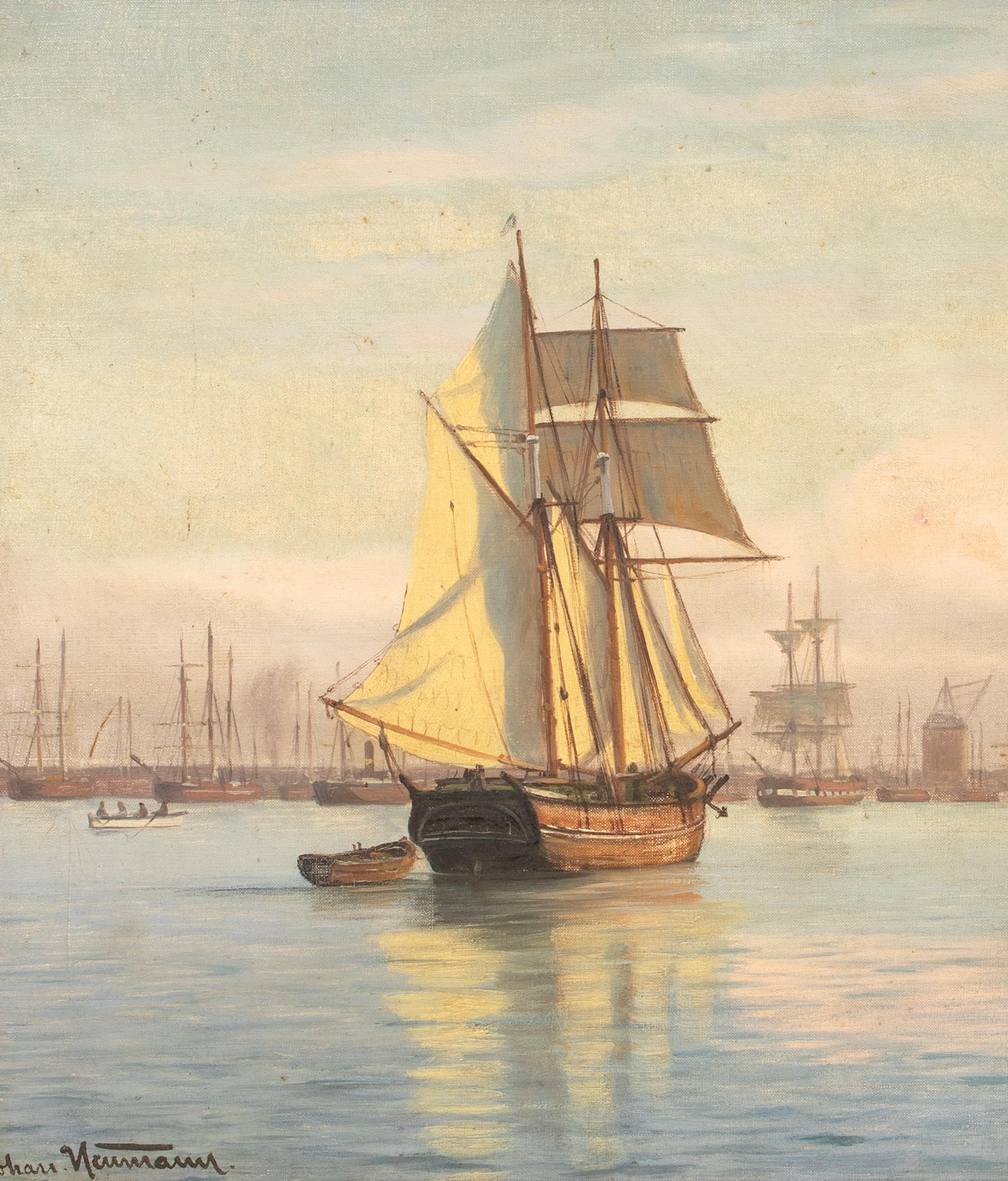 Coucher de soleil sur le port de Copenhague, 19e siècle  par Johan Jens Neumann (1860-1940) en vente 5