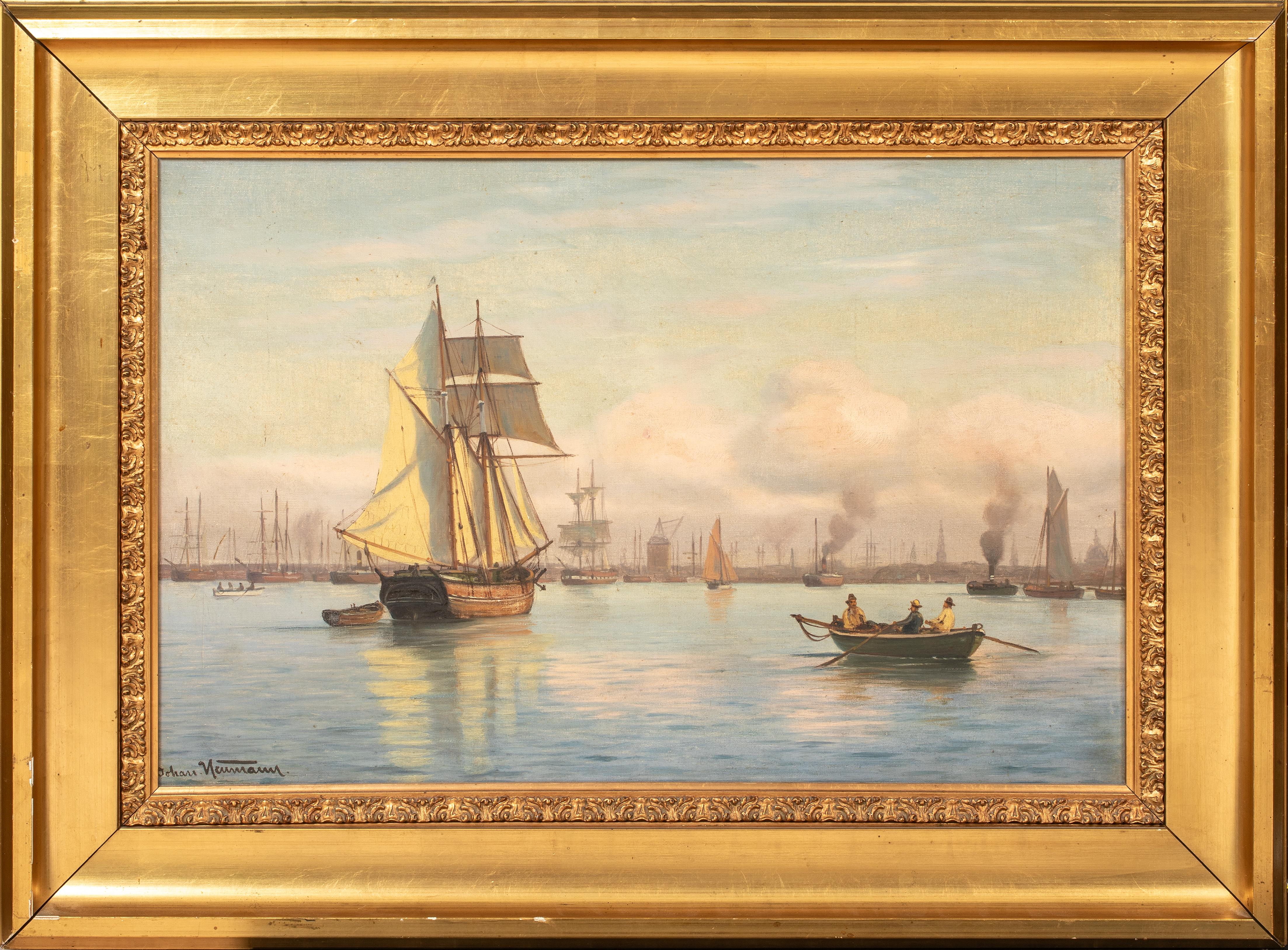 Landscape Painting Unknown - Coucher de soleil sur le port de Copenhague, 19e siècle  par Johan Jens Neumann (1860-1940)