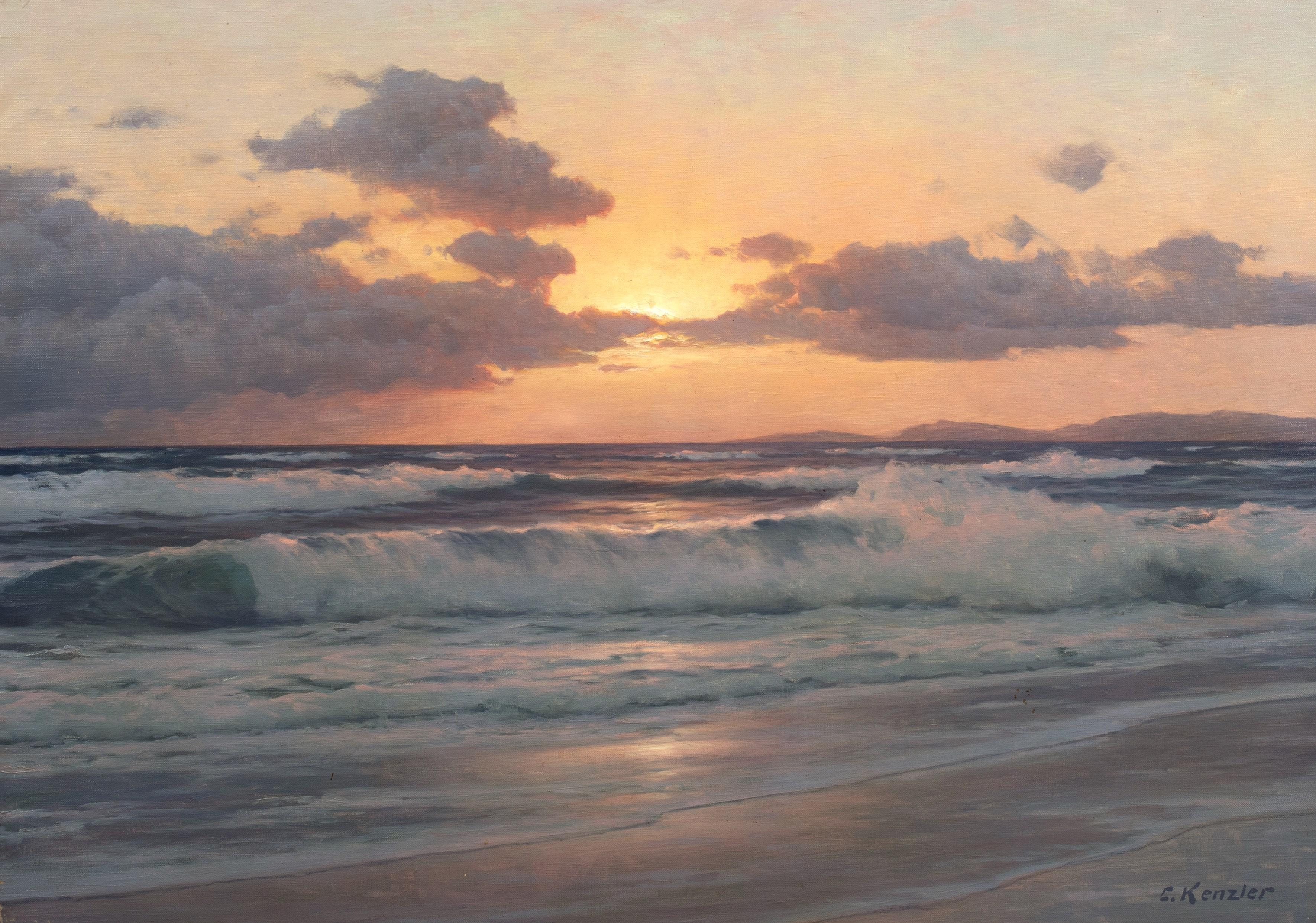Tramonto sul Mar Baltico, XIX secolo  di Carl Kenzler (1872-1947) - Animal Painting Grigio di Unknown