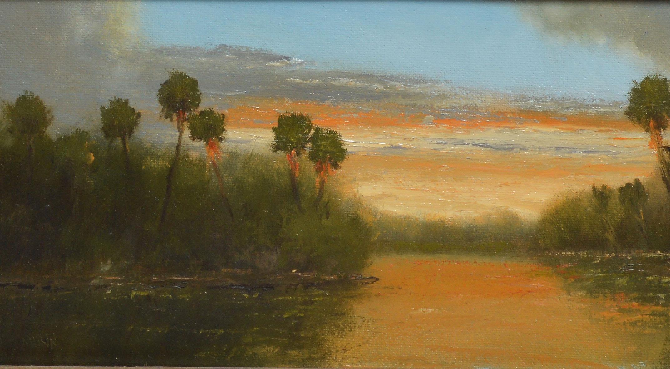Sunset over the Everglades - Brown Landscape Painting by Unknown