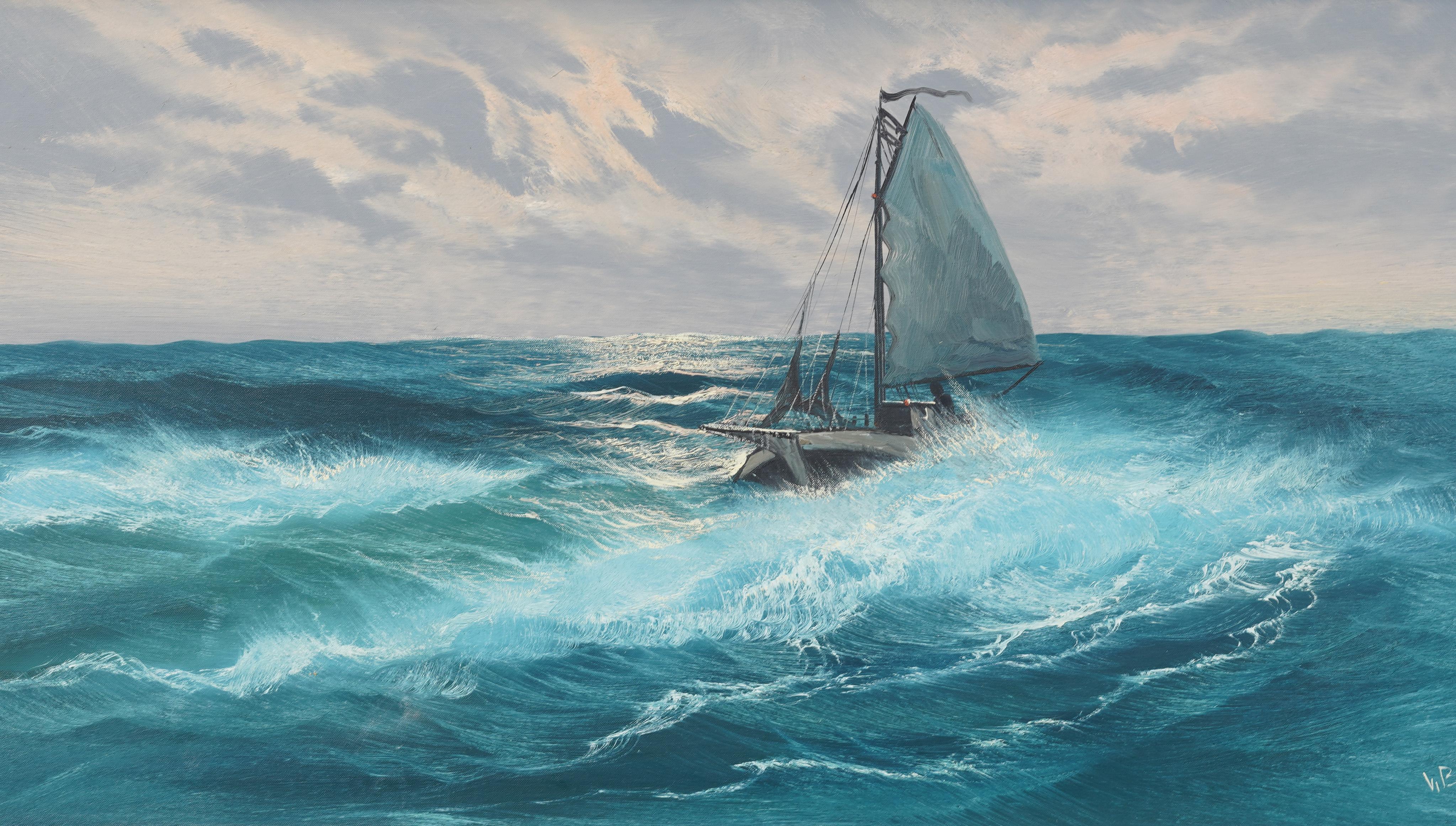 Gran cuadro de paisaje marino atmosférico de puesta de sol, muy bien pintado.  Grande e impresionante en persona.  Óleo sobre lienzo.  Enmarcado.  Firmado.  Tamaño de la imagen, 24 