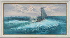"Sunset Sail" Vintage American School Impressionist Seascape Large Oil Painting