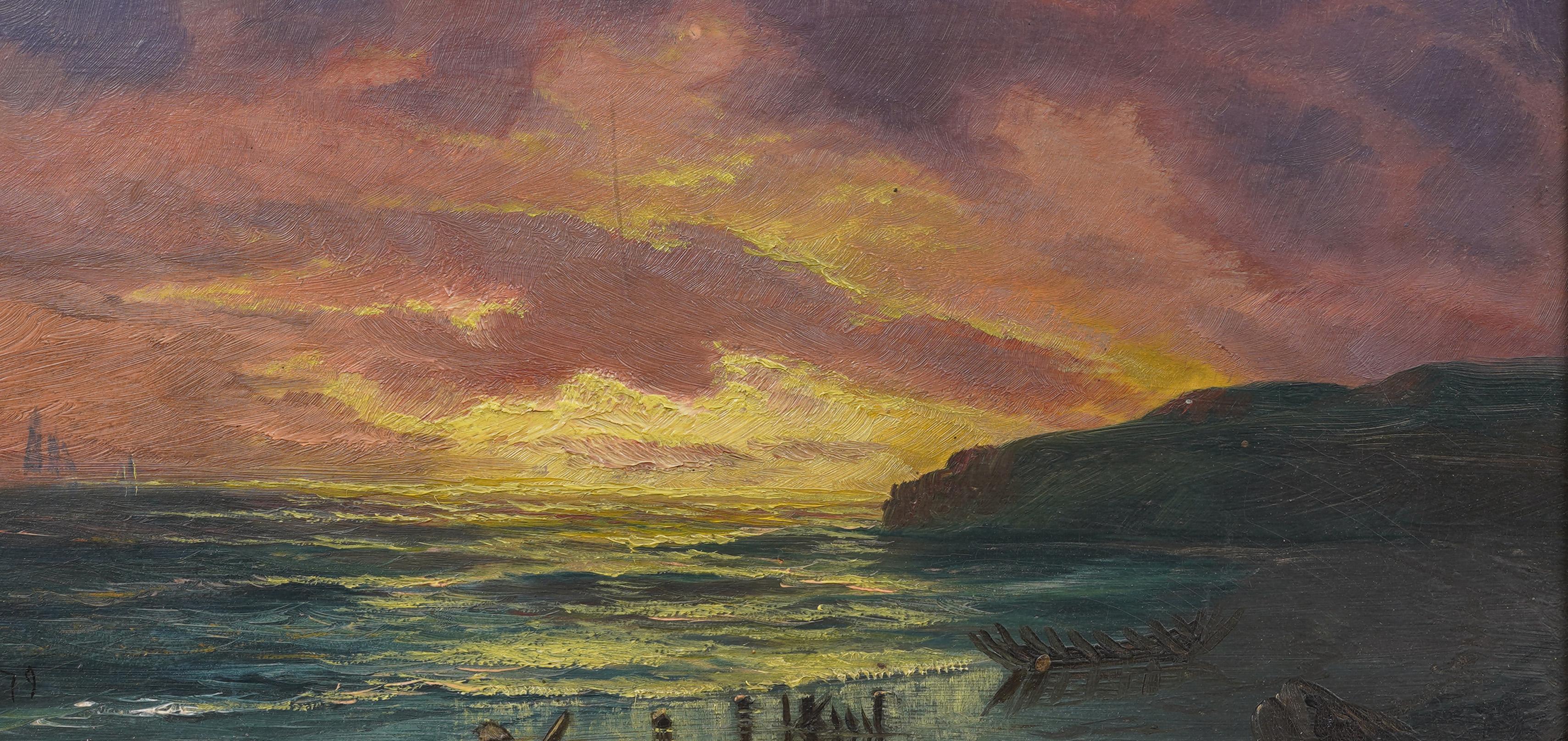 “Sunset Seascape” 19th Century Maine Coastal Oil Painting by Franklin Stanwood For Sale 3