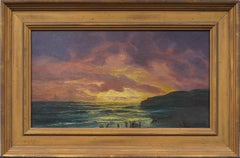 "Sunset Seascape" Peinture à l'huile du 19ème siècle sur la côte du Maine par Franklin Stanwood