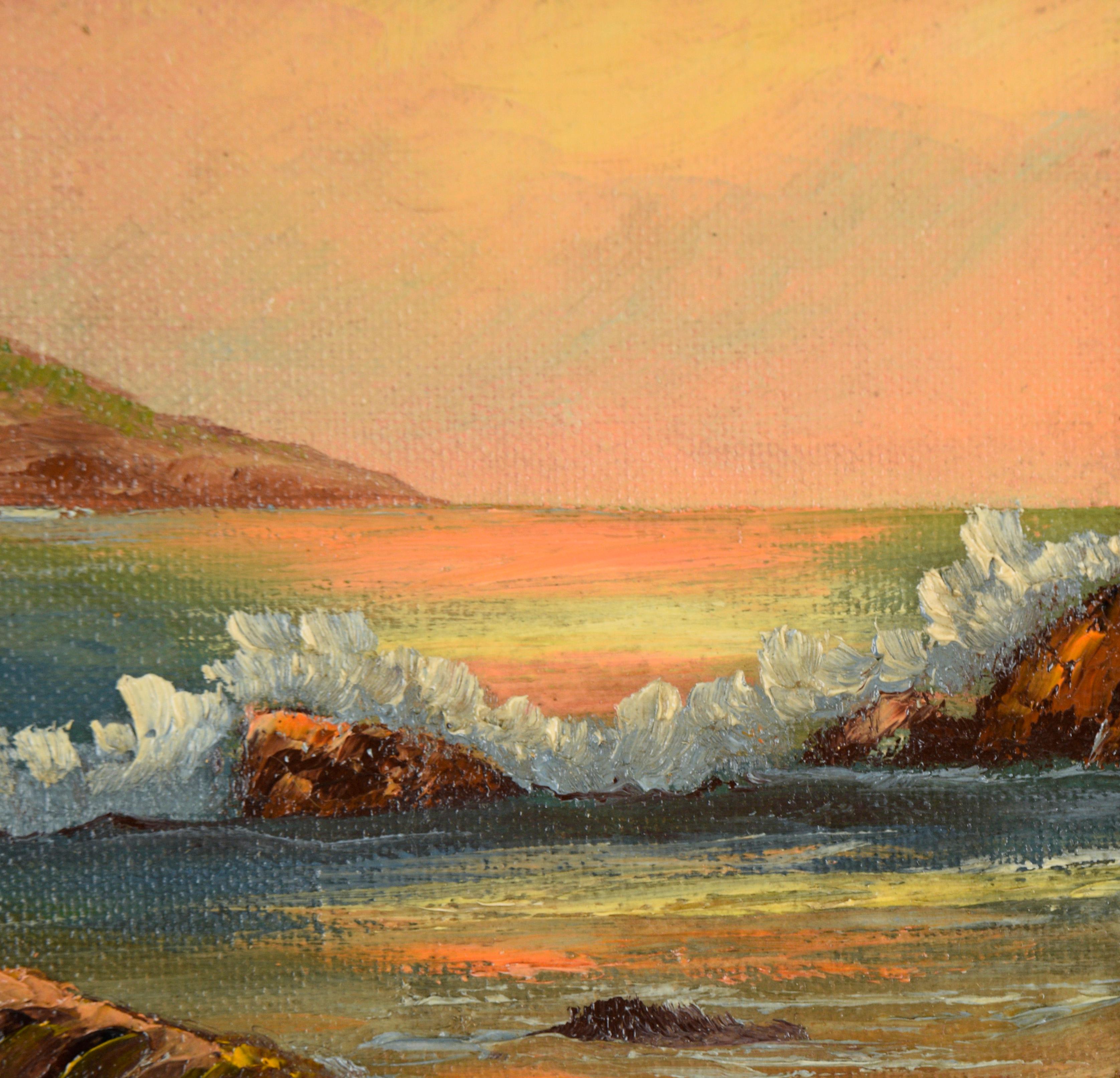Sunset Seascape - Small Plein Air Oil Painting on Canvas 1