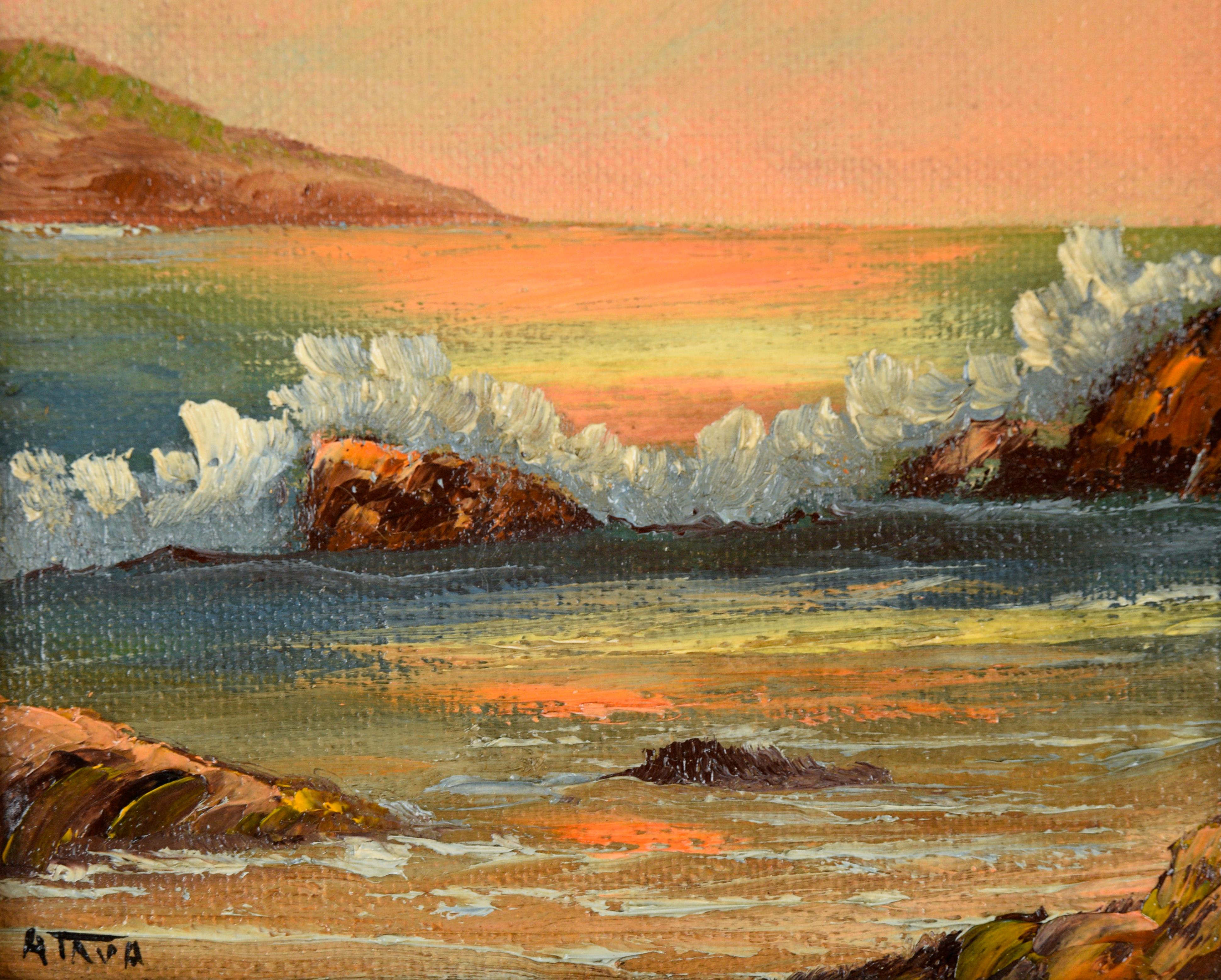 Sunset Seascape - Small Plein Air Oil Painting on Canvas 2