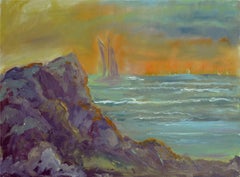 Sunset Seascape with Sailboat