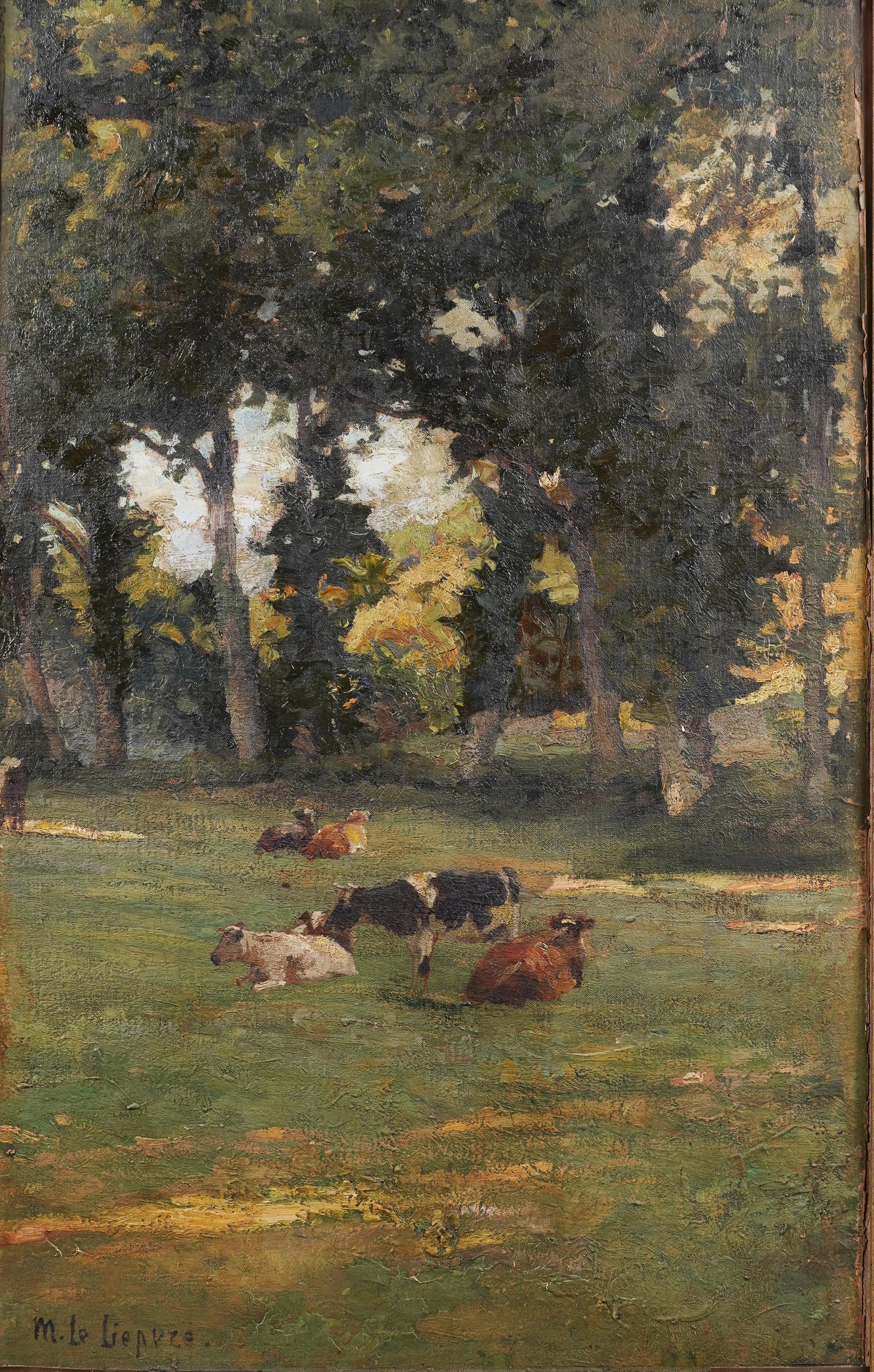 Antique French impressionist landscape oil painting by Maurice Charles Marie Lelievre.  Oil on canvas.  Signed.  Framed. 
