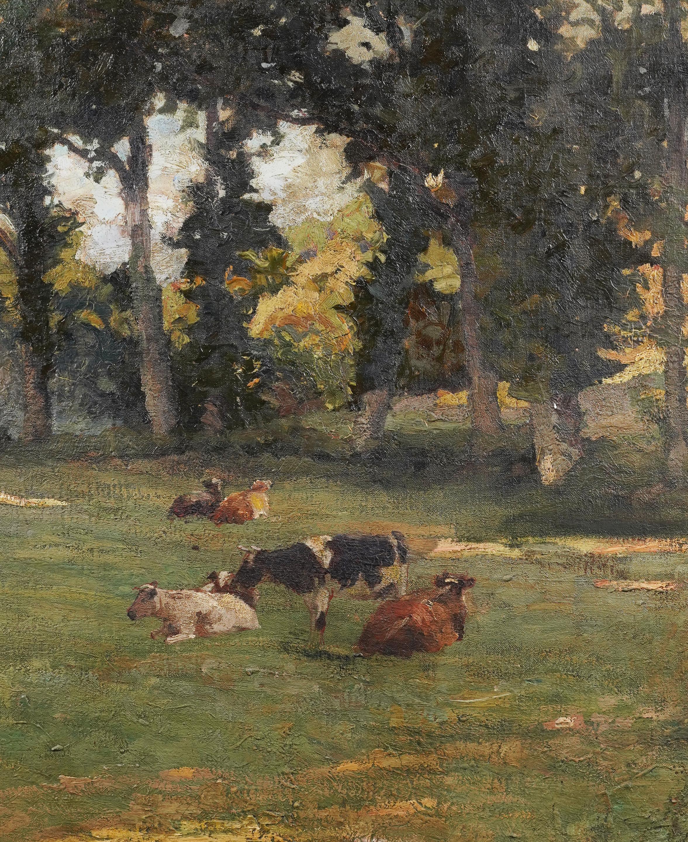 Superb 19th Century French Impressionist Barbizon Sunlit Cow Landscape Painting 3