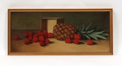 Antique American Oil Painting Framed Fruit Table Still Life Pineapple Strawberry