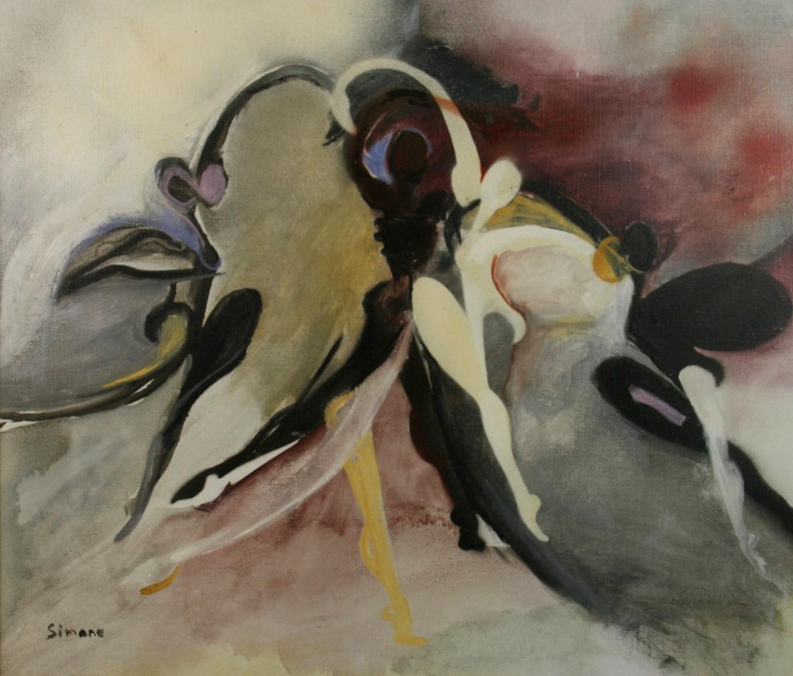 Surréaliste italien surdimensionné noir et blanc  Peinture à l'huile de danseuses  par Simone 1960 - Painting de Unknown