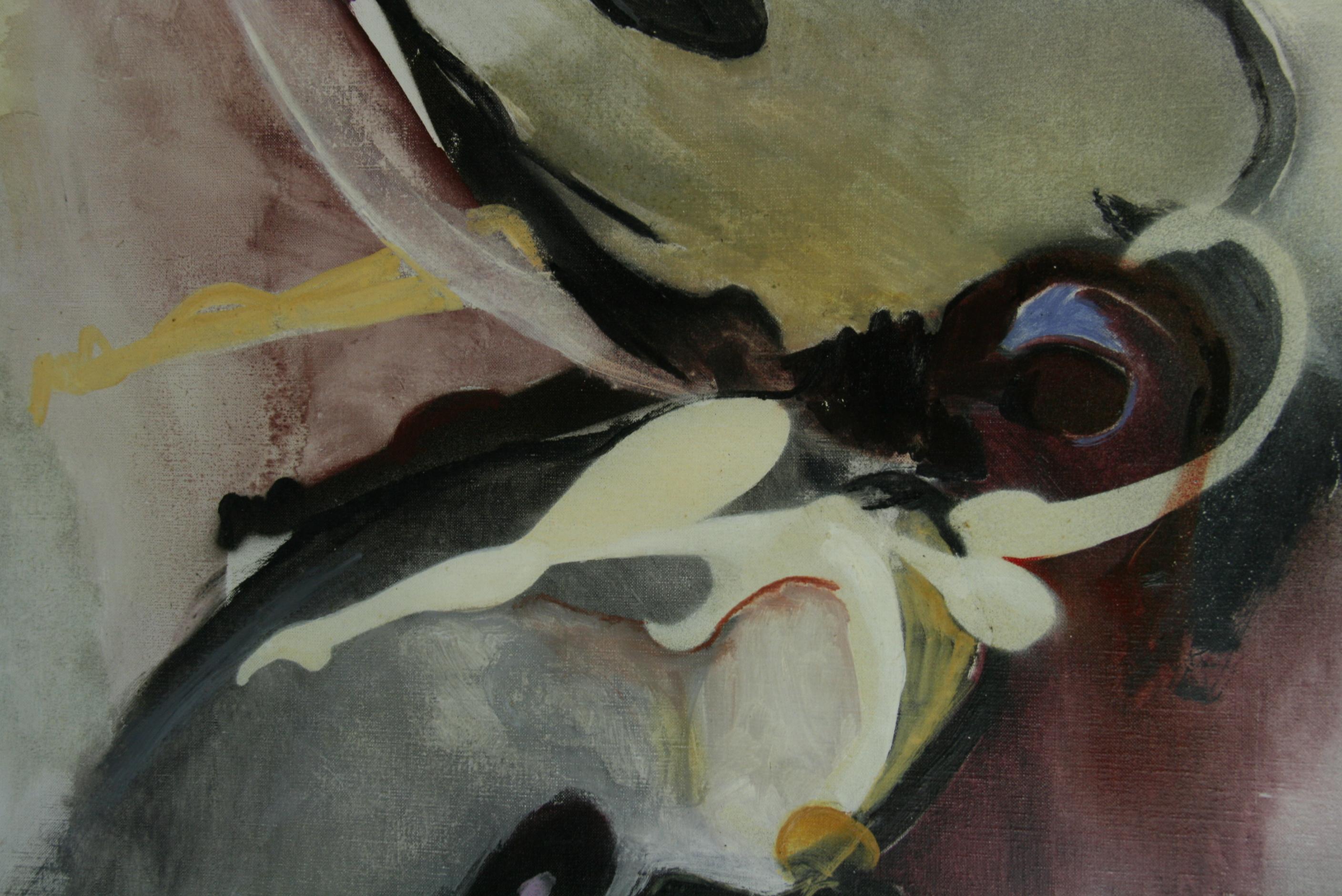Surréaliste italien surdimensionné noir et blanc  Peinture à l'huile de danseuses  par Simone 1960 en vente 1