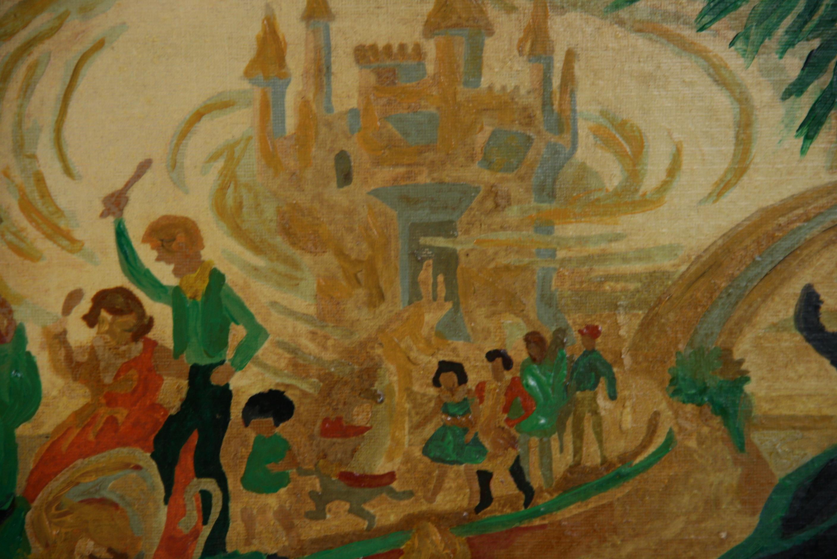 Pintura al óleo fantasía surrealista infantil 1956 en venta 1