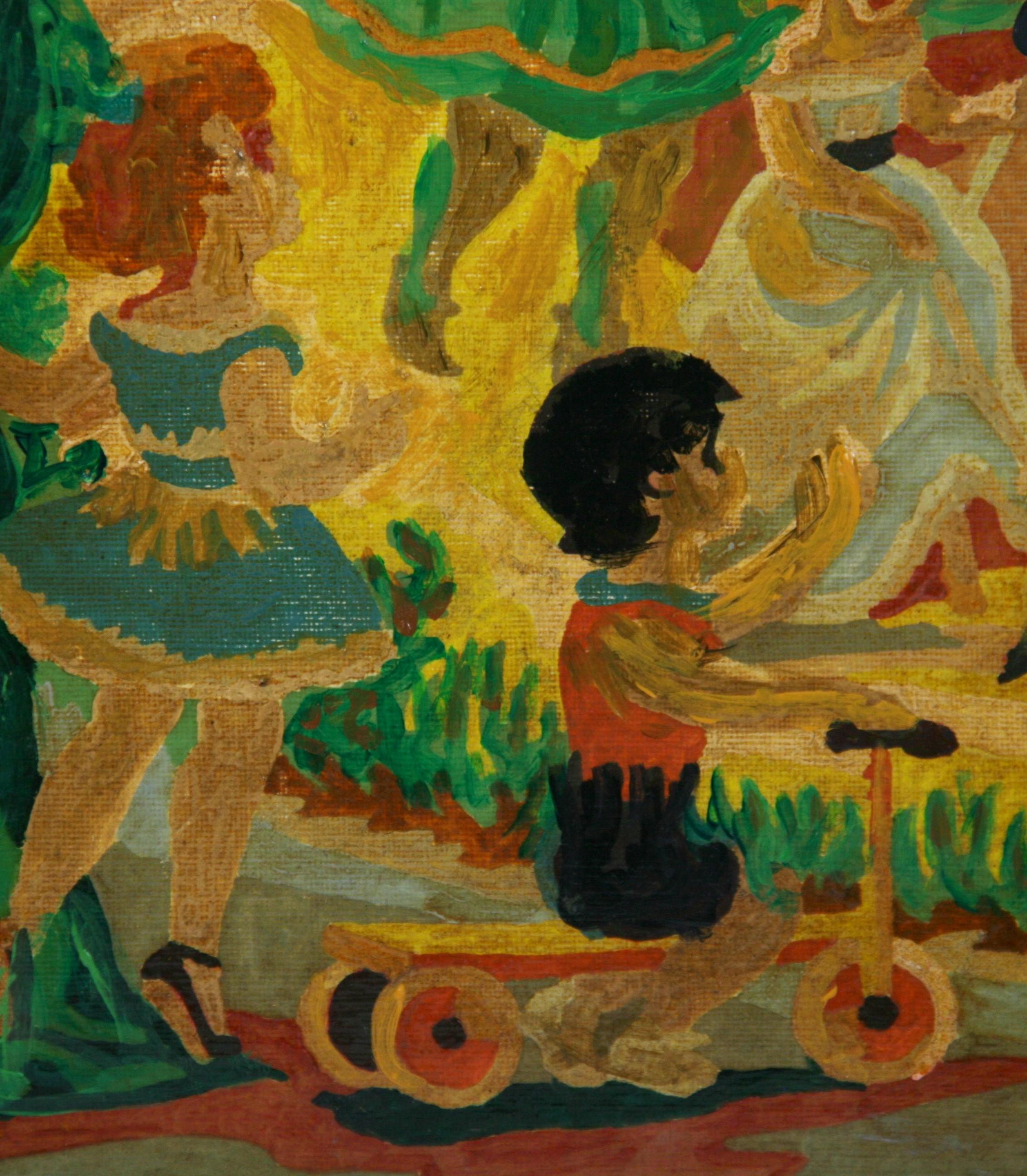 Pintura al óleo fantasía surrealista infantil 1956 en venta 2