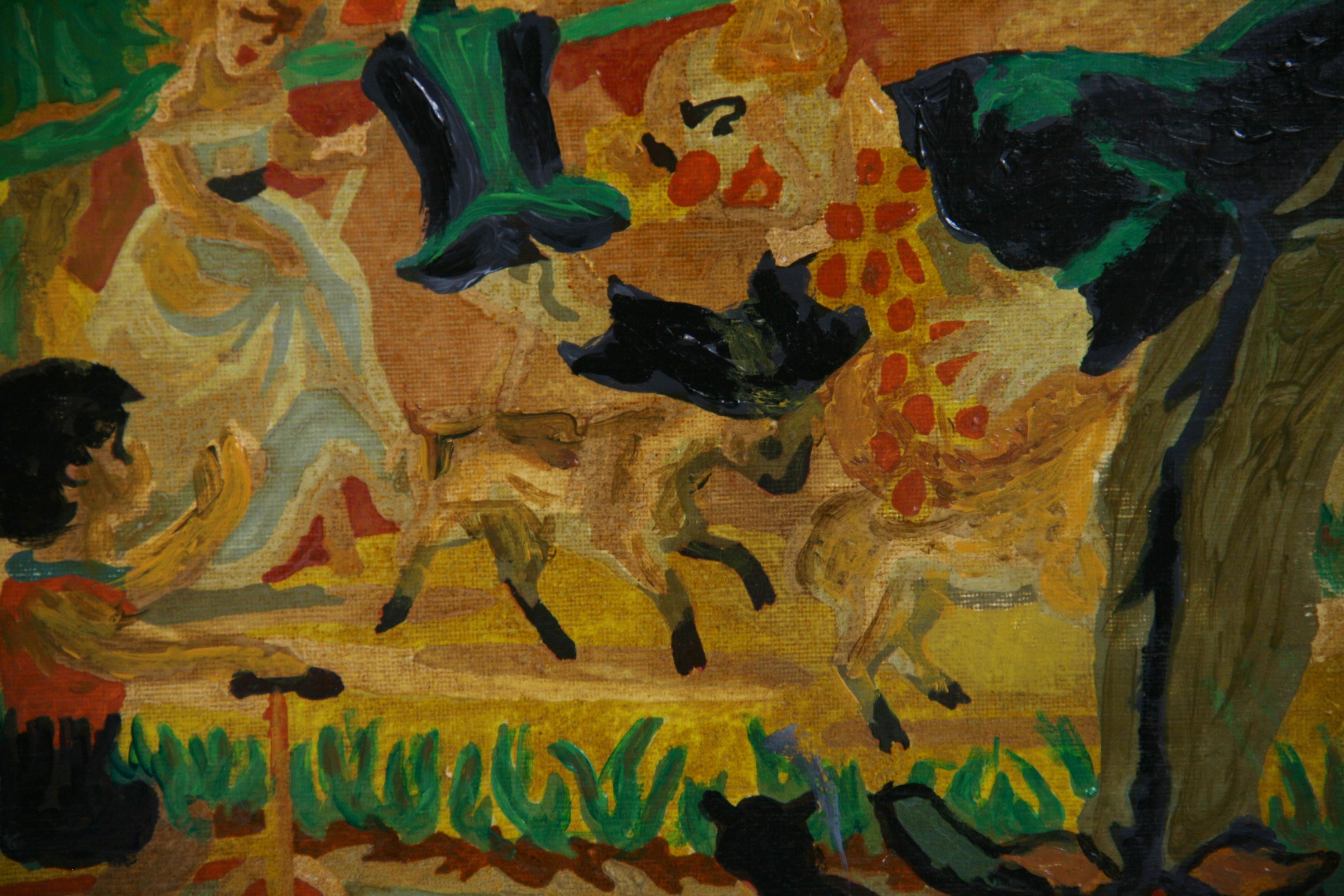 Pintura al óleo fantasía surrealista infantil 1956 en venta 3