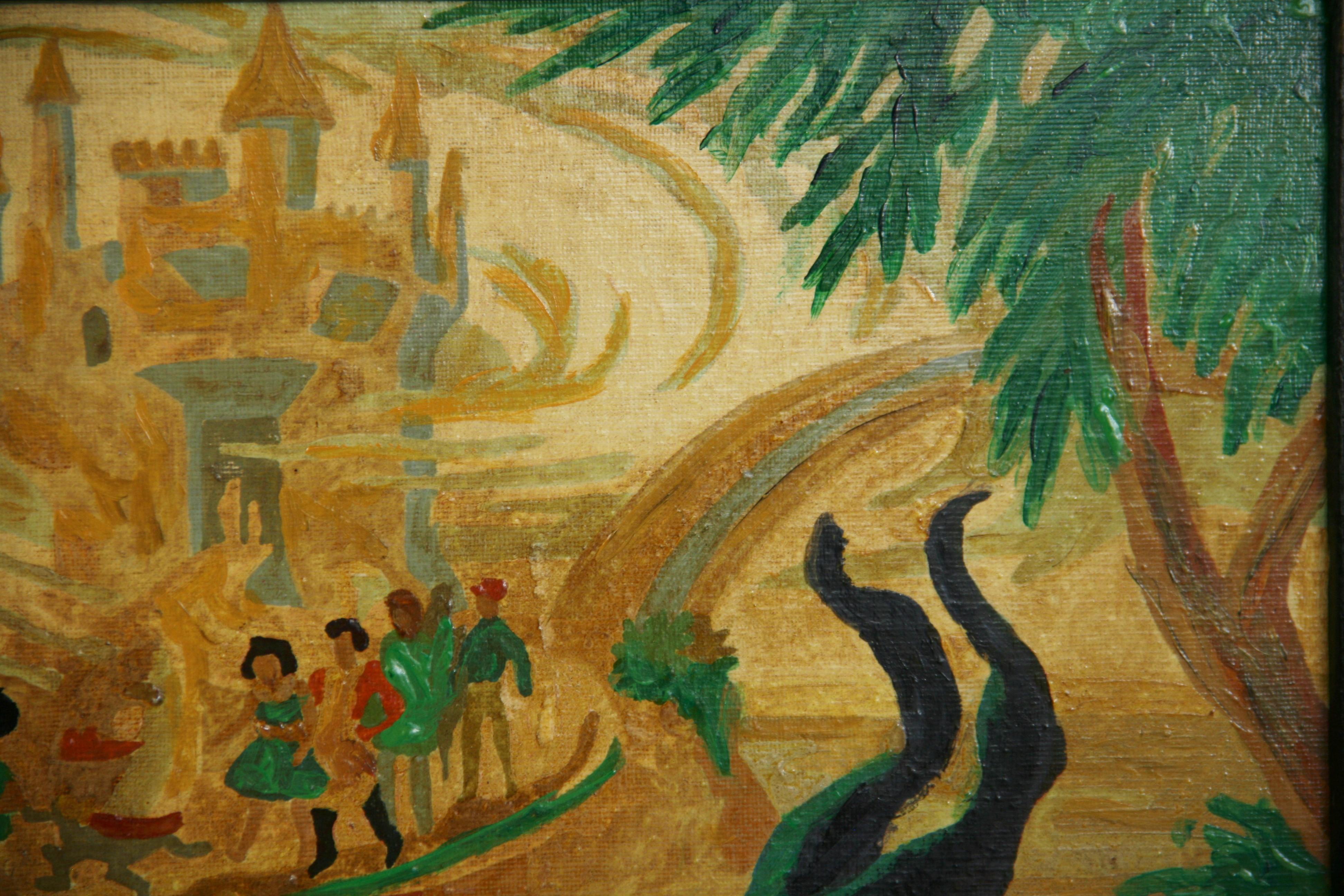 Pintura al óleo fantasía surrealista infantil 1956 en venta 5