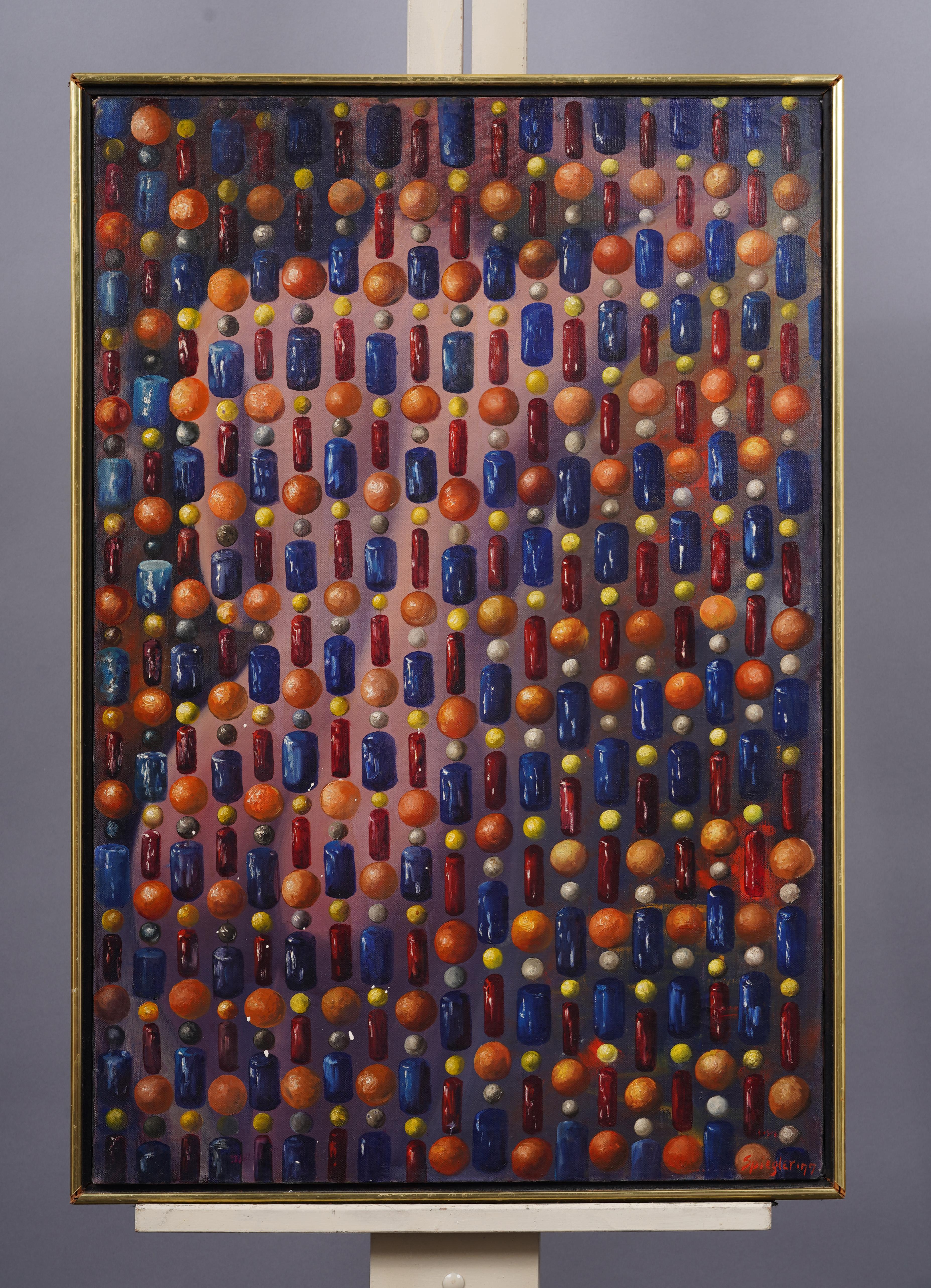 Ancienne peinture à l'huile moderniste américaine. Huile sur toile. Signé. Encadré. Mesurant 31 par 21 pouces dans l'ensemble et 30 par 20 pouces dans l'autre.  la peinture seule. 