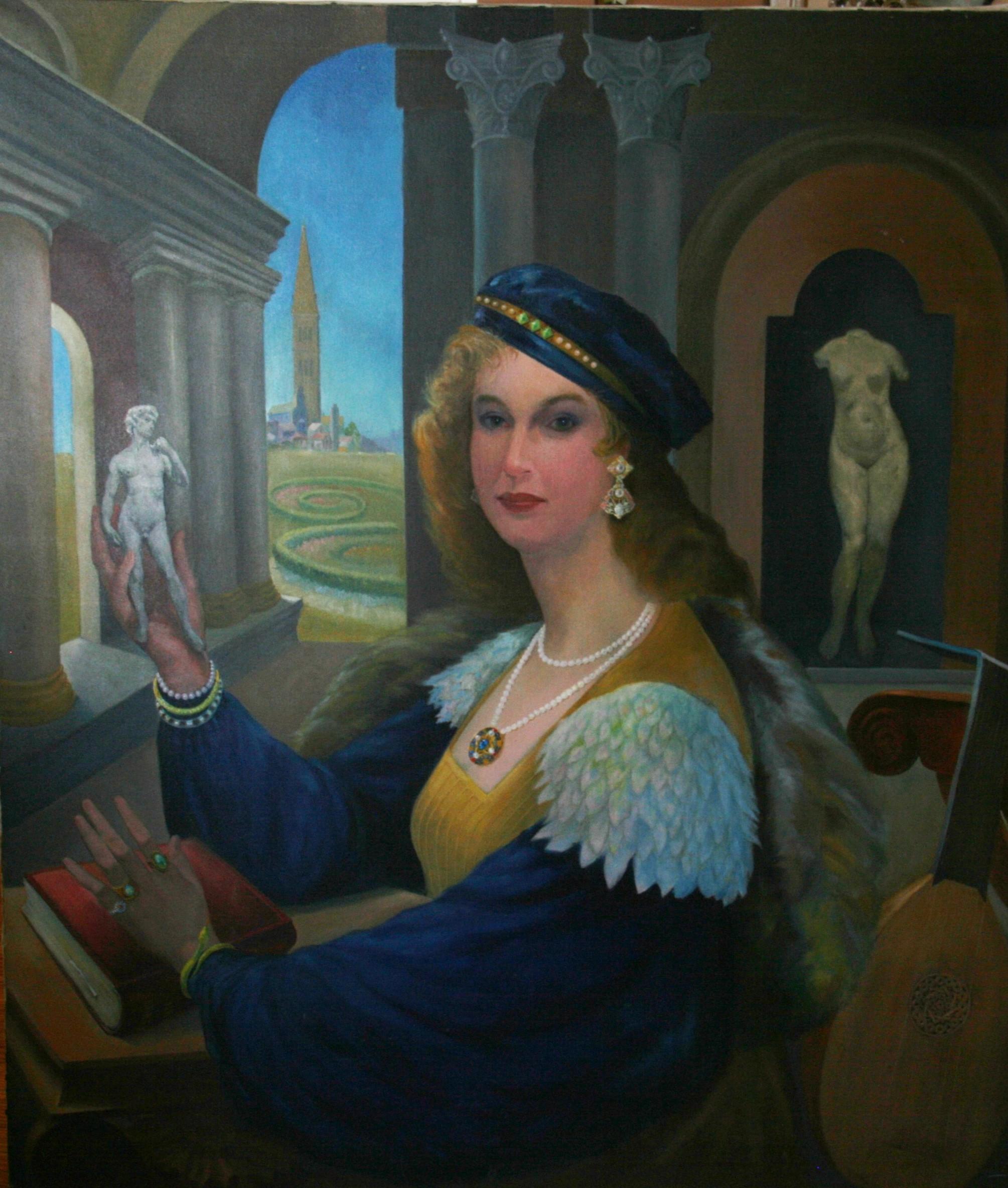 Surreal Renaissance Countess Oversized  Female Figurative Oil Painting For Sale 6