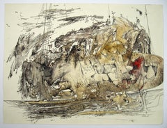 Hodel Fantastic Surrealist Oil Painting Monotype Switzerland Signed 1969
