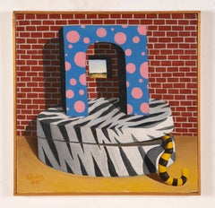 Surrealist Modern Furniture Study Signed Original Oil Painting