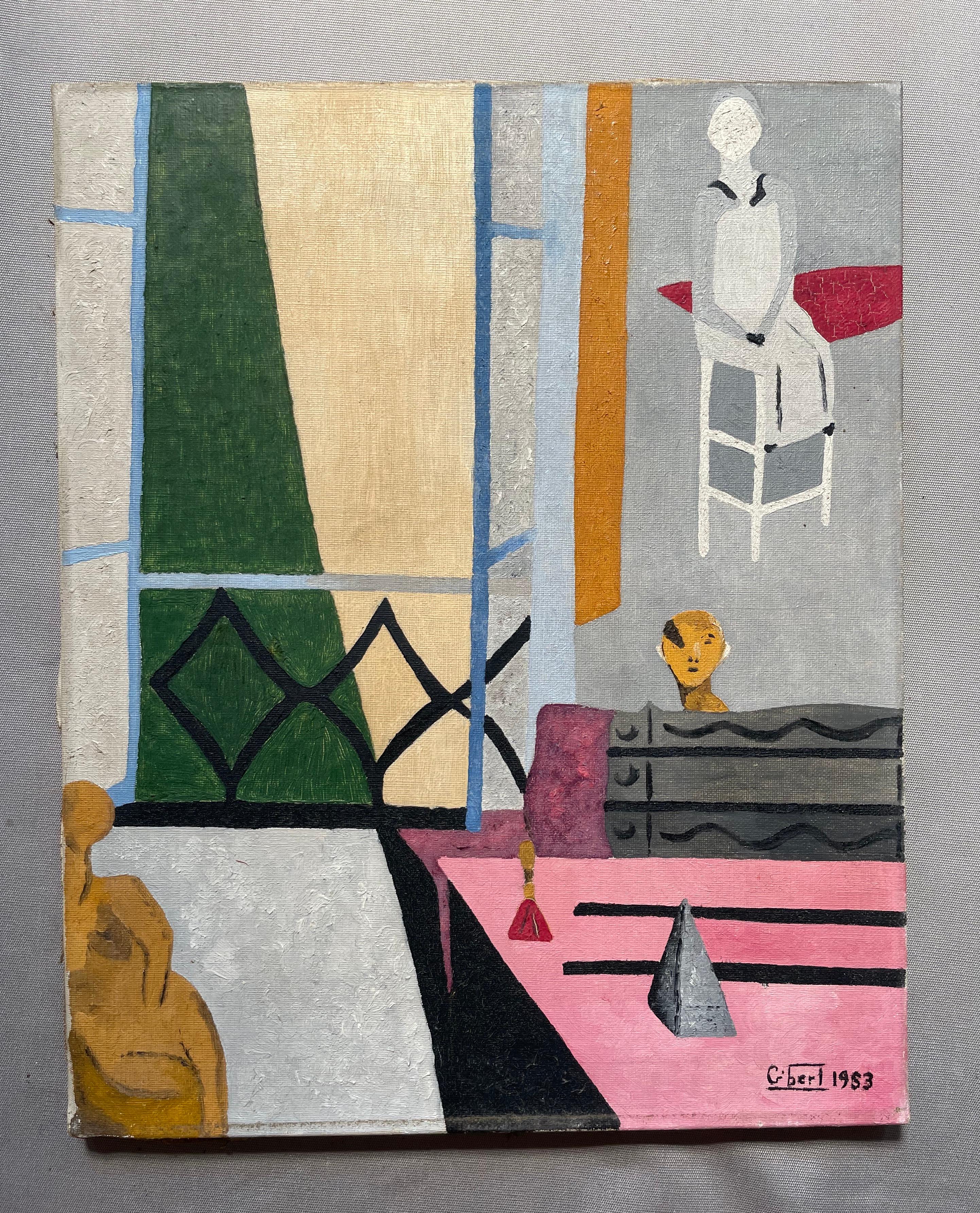 École surréaliste, huile sur toile signée Gibert 1953 - Painting de Unknown