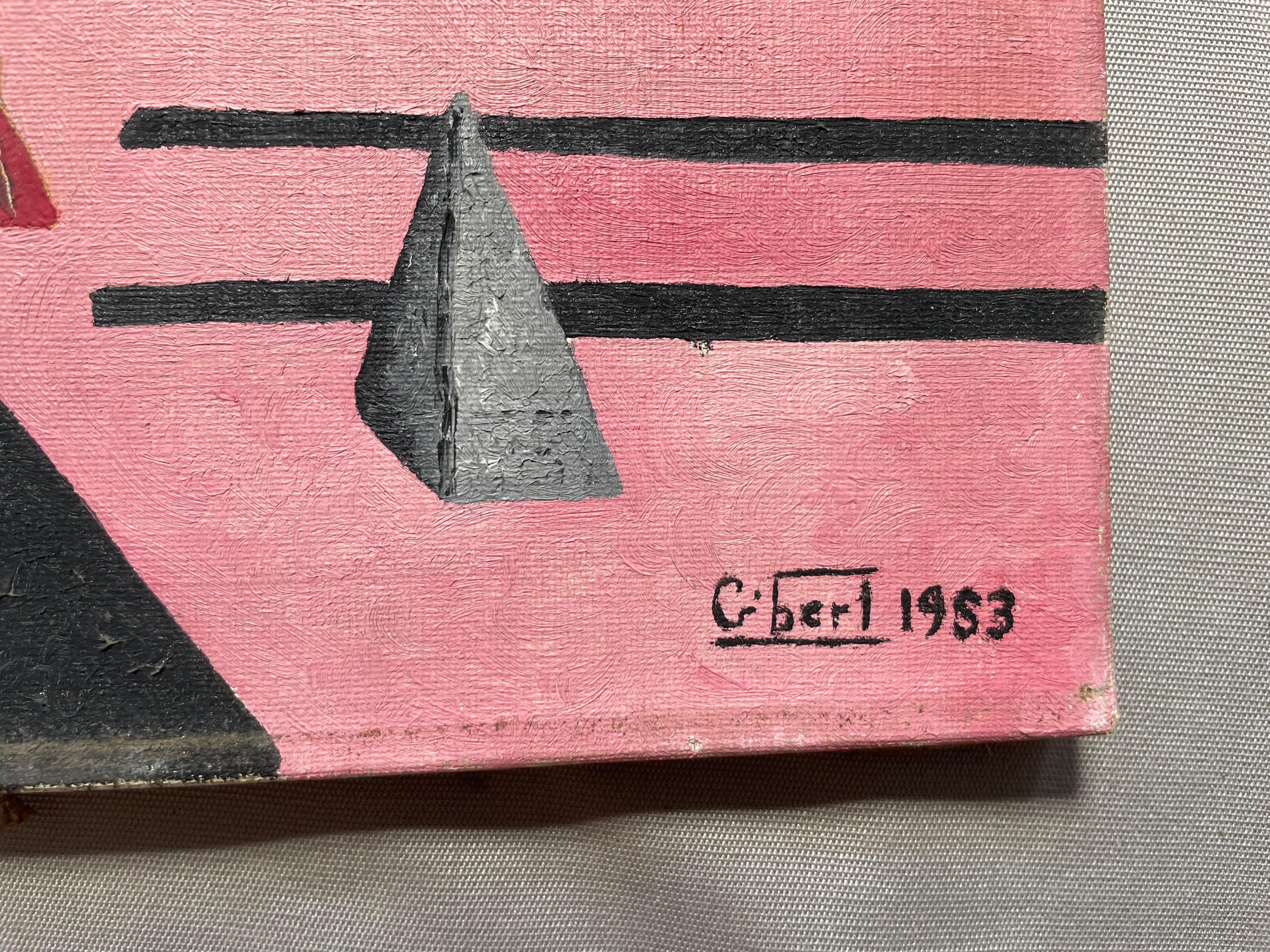 École surréaliste, huile sur toile signée Gibert 1953 - Surréalisme Painting par Unknown