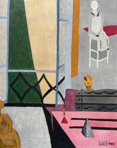 École surréaliste, huile sur toile signée Gibert 1953