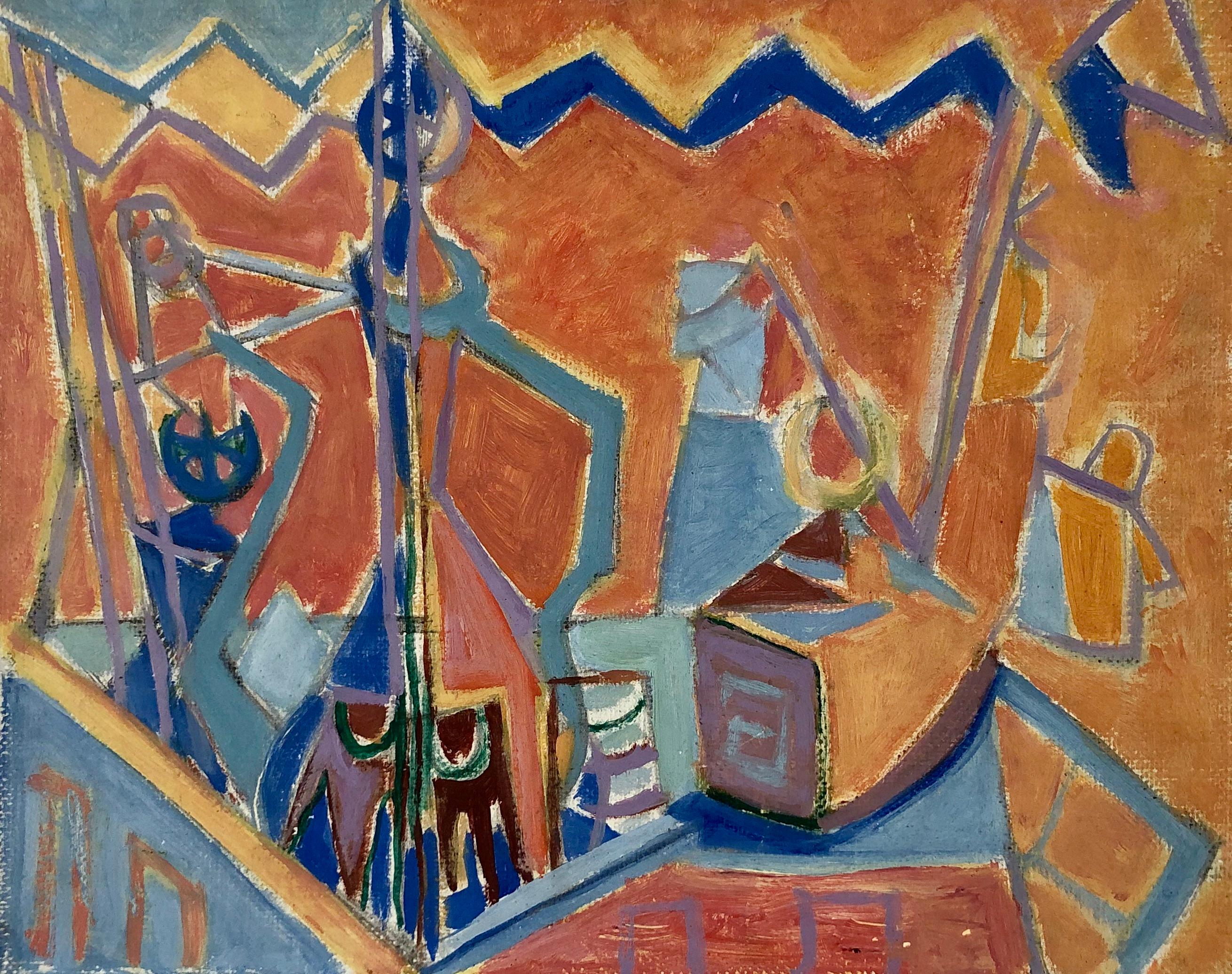 Surrealist School, Oil On Hardboard