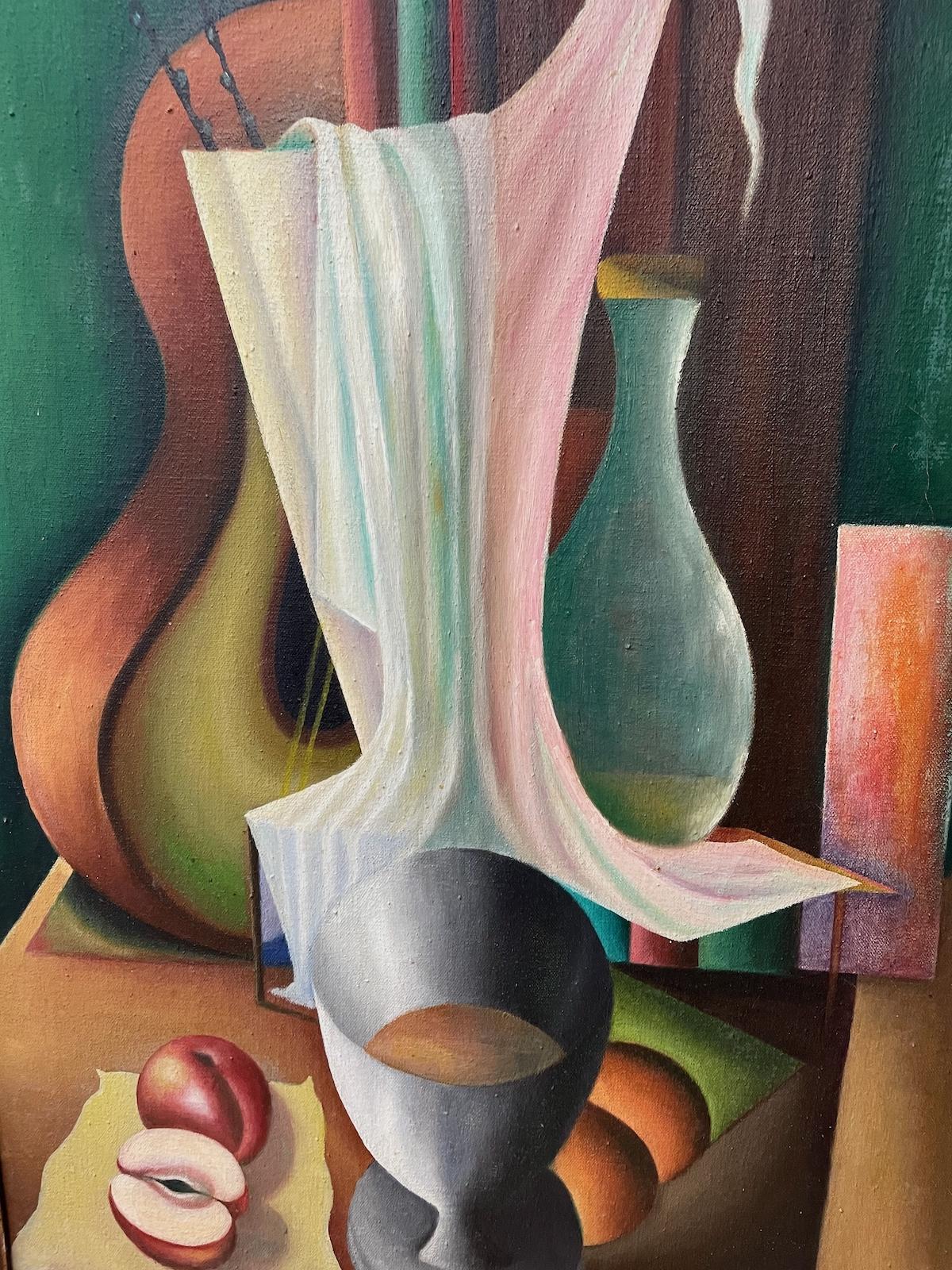 Surrealistisches Stilleben mit einer Gitarre – Painting von Unknown