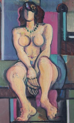 Susan Paine - 20th Century Oil, Seated Nude in Abstract Room