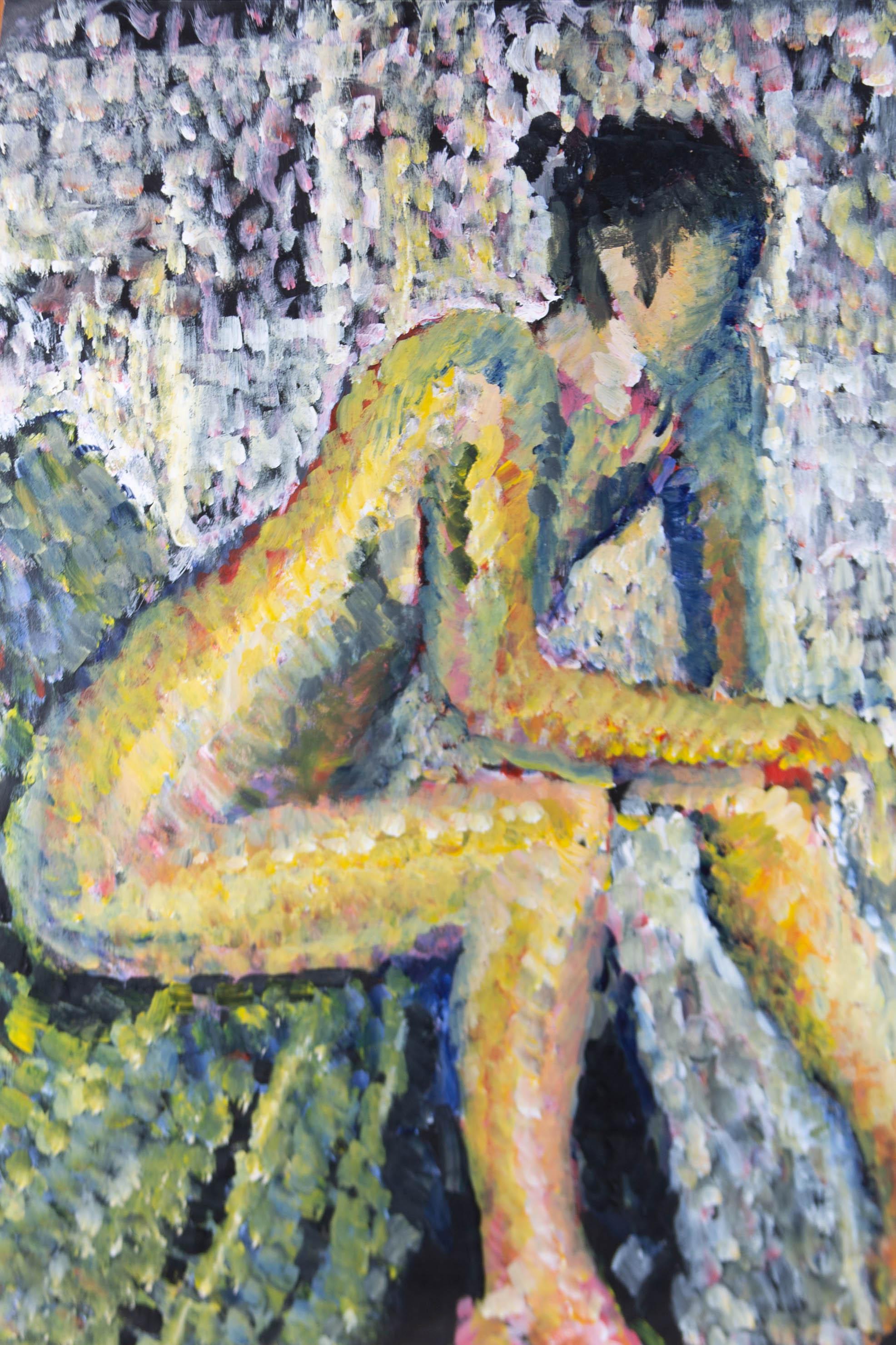 Susan Paine - Contemporary Oil, Female Nude in Yellow - Painting by Unknown