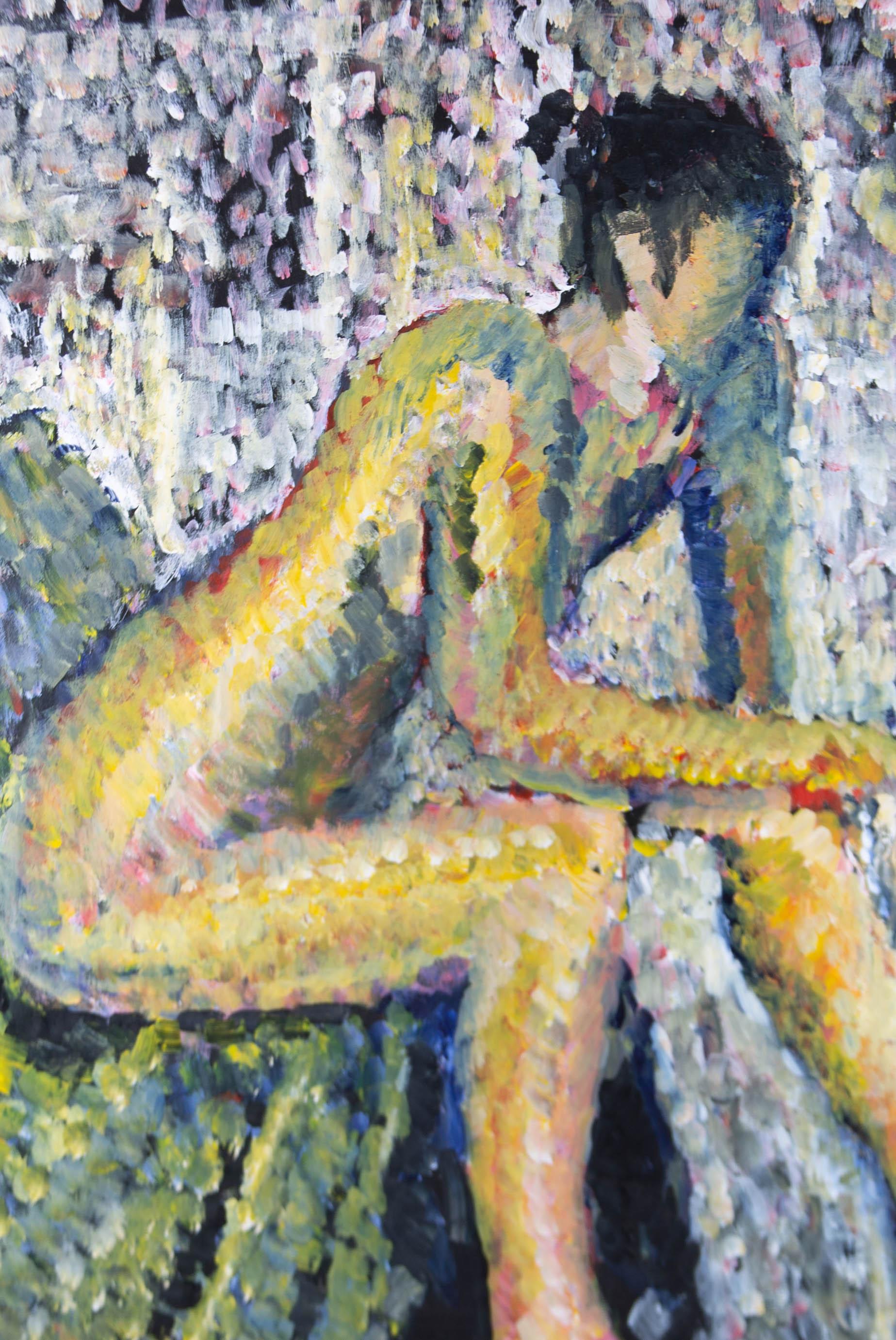 Unknown Nude Painting - Susan Paine - Contemporary Oil, Female Nude in Yellow