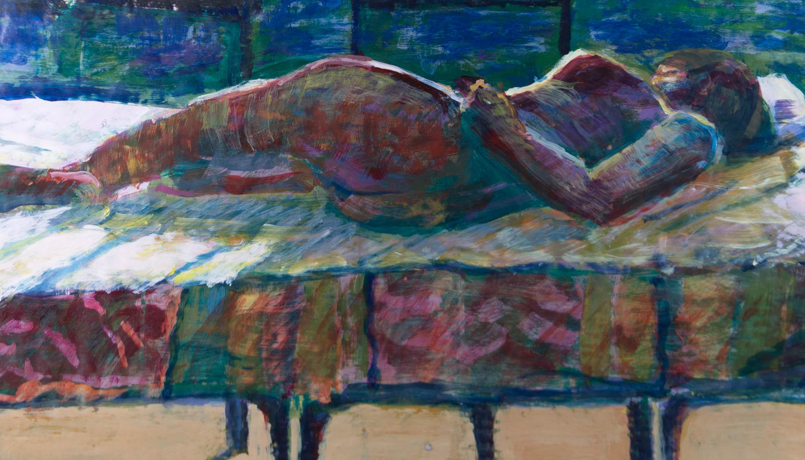 Unknown Nude Painting - Susan Paine - Contemporary Oil, Reclining Nude on Bed