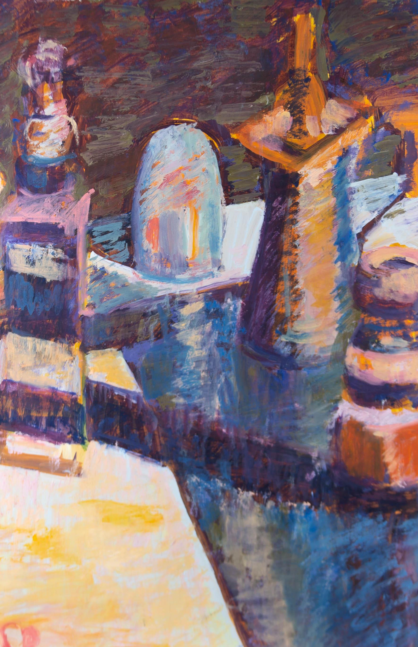 Susan Paine - Contemporary Oil, Still Life in Purple & Orange - Gray Still-Life Painting by Unknown