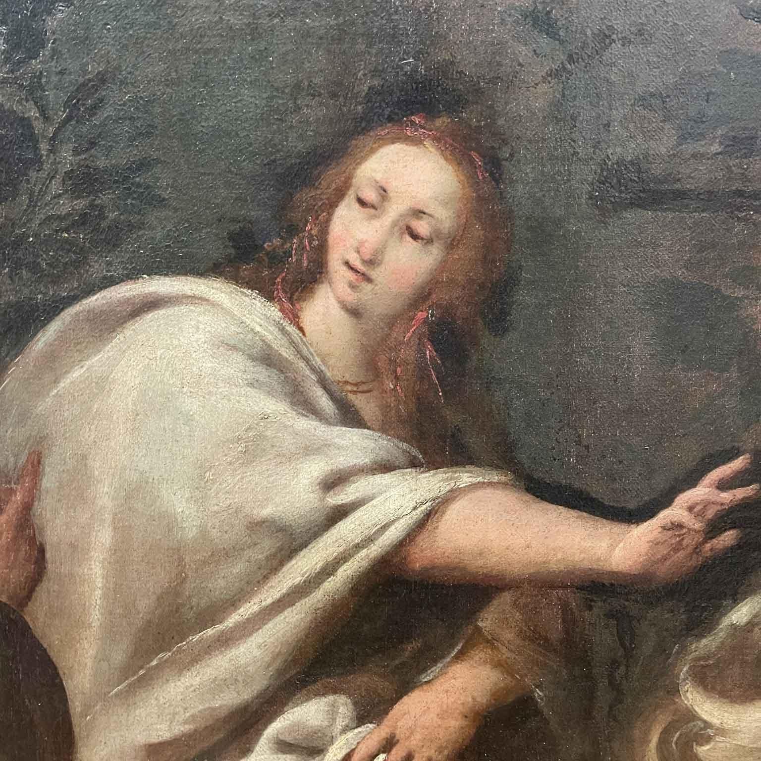 Susanna and the Old Men Biblical Scene Italian Oil Painting on Canvas 19th Century - Black Figurative Painting by Unknown