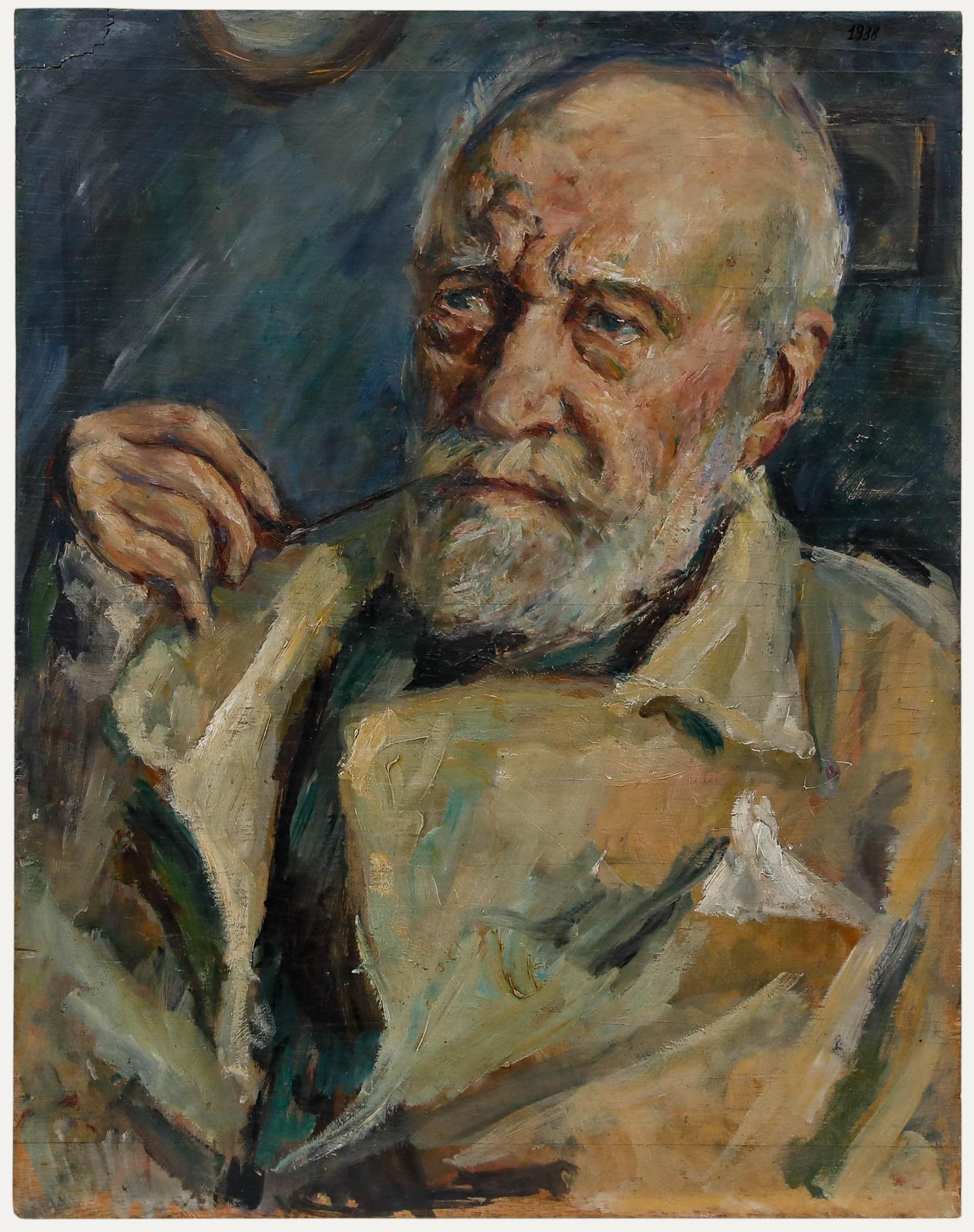 Unknown Portrait Painting - Susi Zimmermann (b.1883) - 1938 Oil, Portrait of a Gentleman Smoking a Pipe
