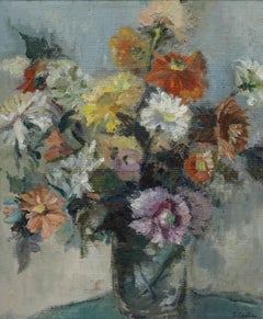 Suzanne Carlier-Symoens - Huile encadrée du milieu du 20e siècle, Bouquet de fleurs