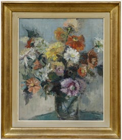 Suzanne Carlier-Symoens - Huile encadrée du milieu du 20e siècle, Bouquet de fleurs