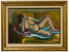Suzanne Deluzanne-Lefort - 20th Century Oil, Nude on Yellow Sofa