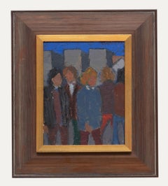 Svan Grandin (1906-1982) - Olio incorniciato della metà del XX secolo, Giovani di città