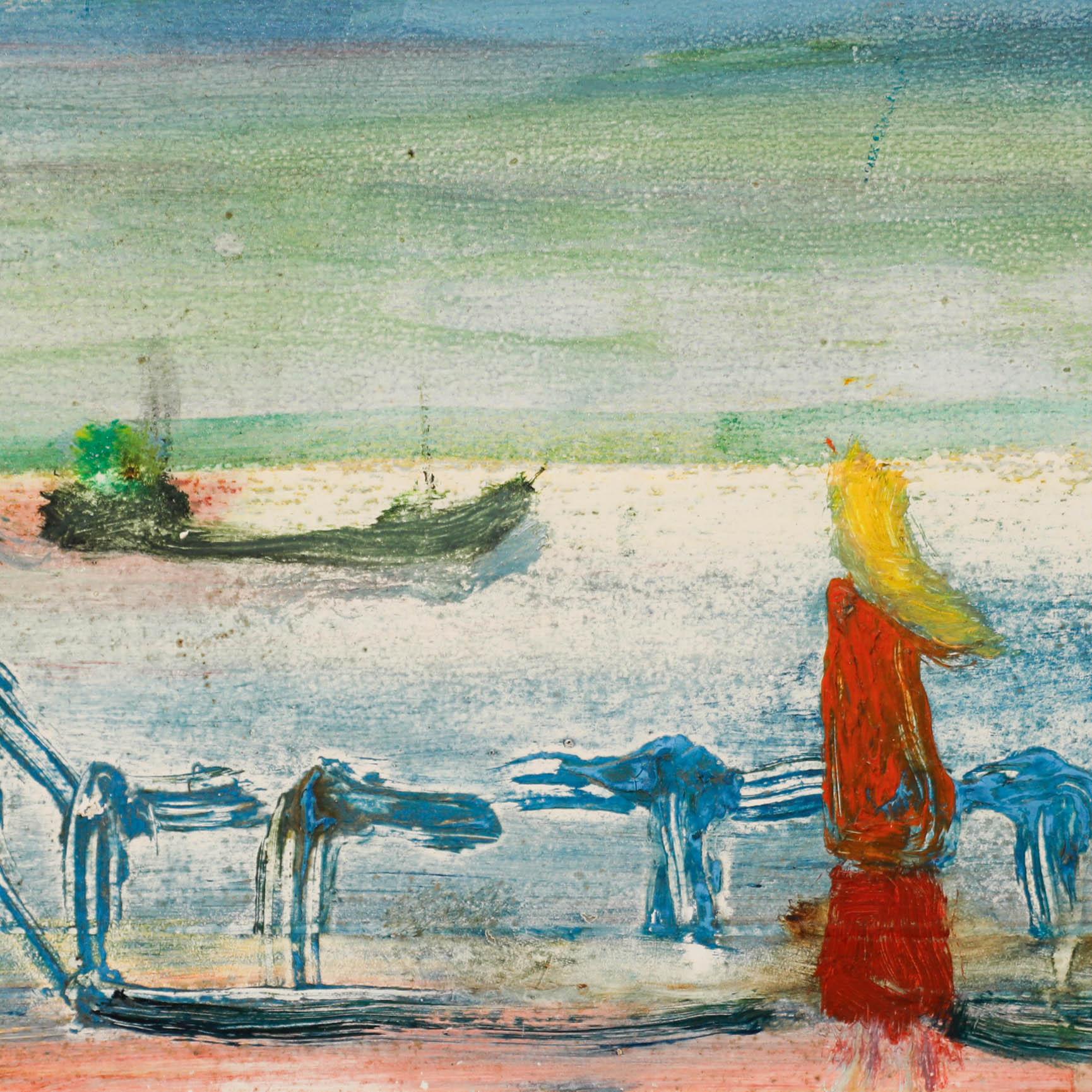 Sven Berlin (1911-1999). Opera originale ad olio. Figure sulla Passeggiata. Con il timbro di vendita dello Studio dell'artista sul retro. A bordo.