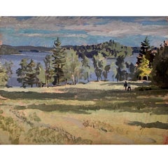 Sweden, Lakes, Oil on Board Painting by Stephen Bone