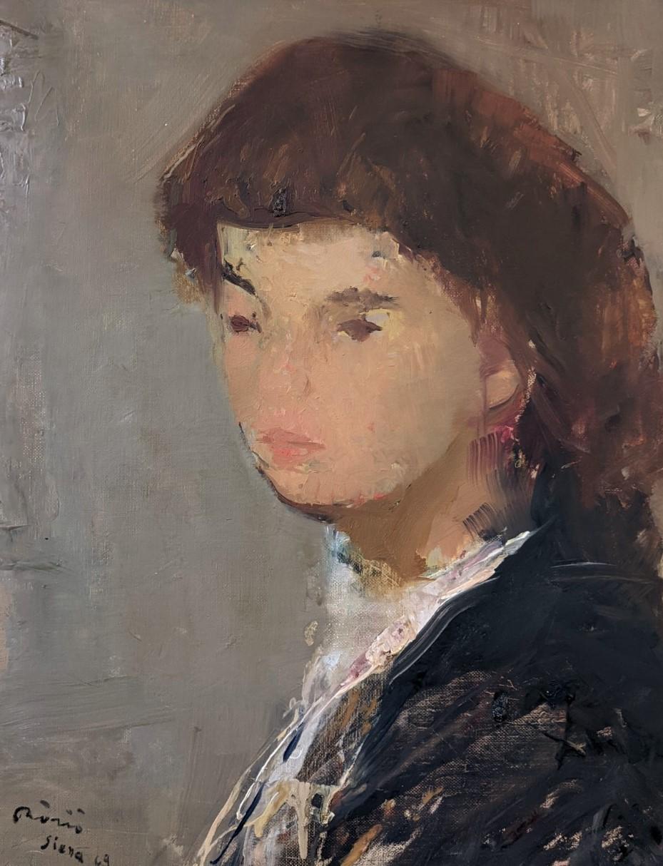 Swedish Mid-Century Expressionist Portrait Oil Painting - Auburn Hair, 1969 2
