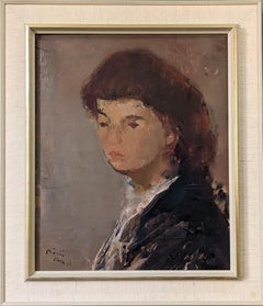 Swedish Mid-Century Expressionist Portrait Oil Painting - Auburn Hair, 1969
