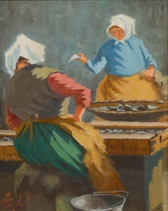 Swedish School 20th Century Oil - Fishmongers