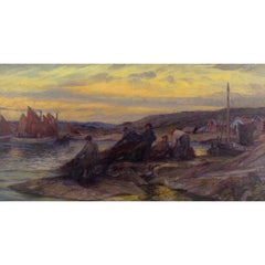 Swedish School, Fishermen Bringing In The Nets At Dusk, Oil Painting