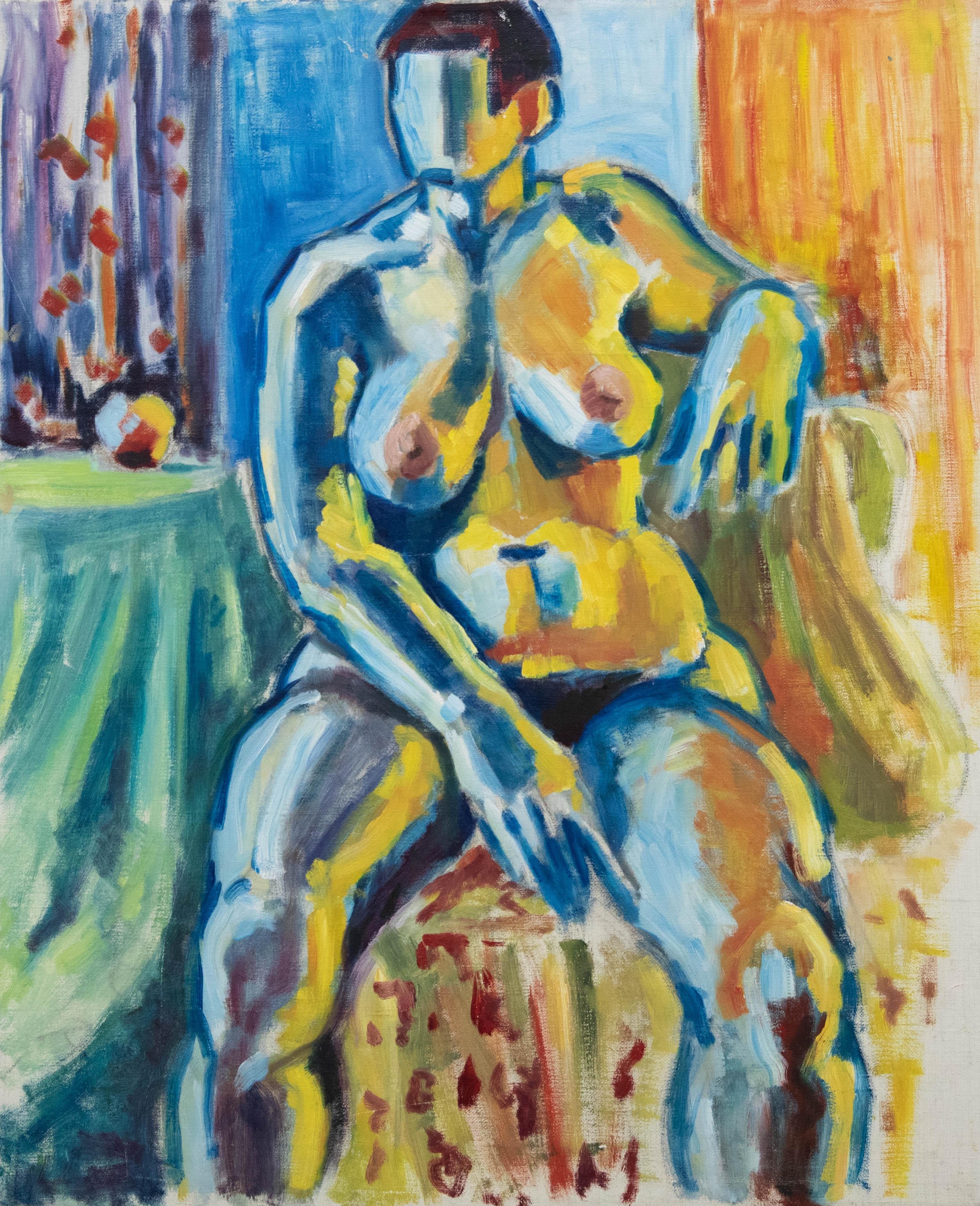 Swedish School Mid 20th Century Oil - Fauvist Nude Study - Painting by Unknown