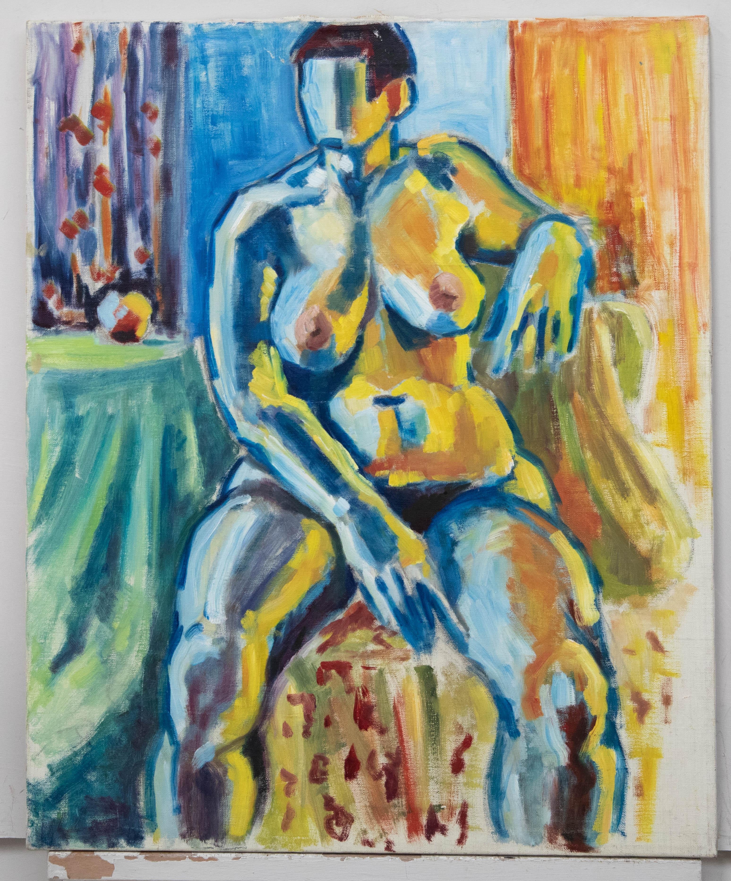 Unknown Nude Painting – Schwedische Schule, Mitte des 20. Jahrhunderts, Öl – Fauvistische Aktstudie