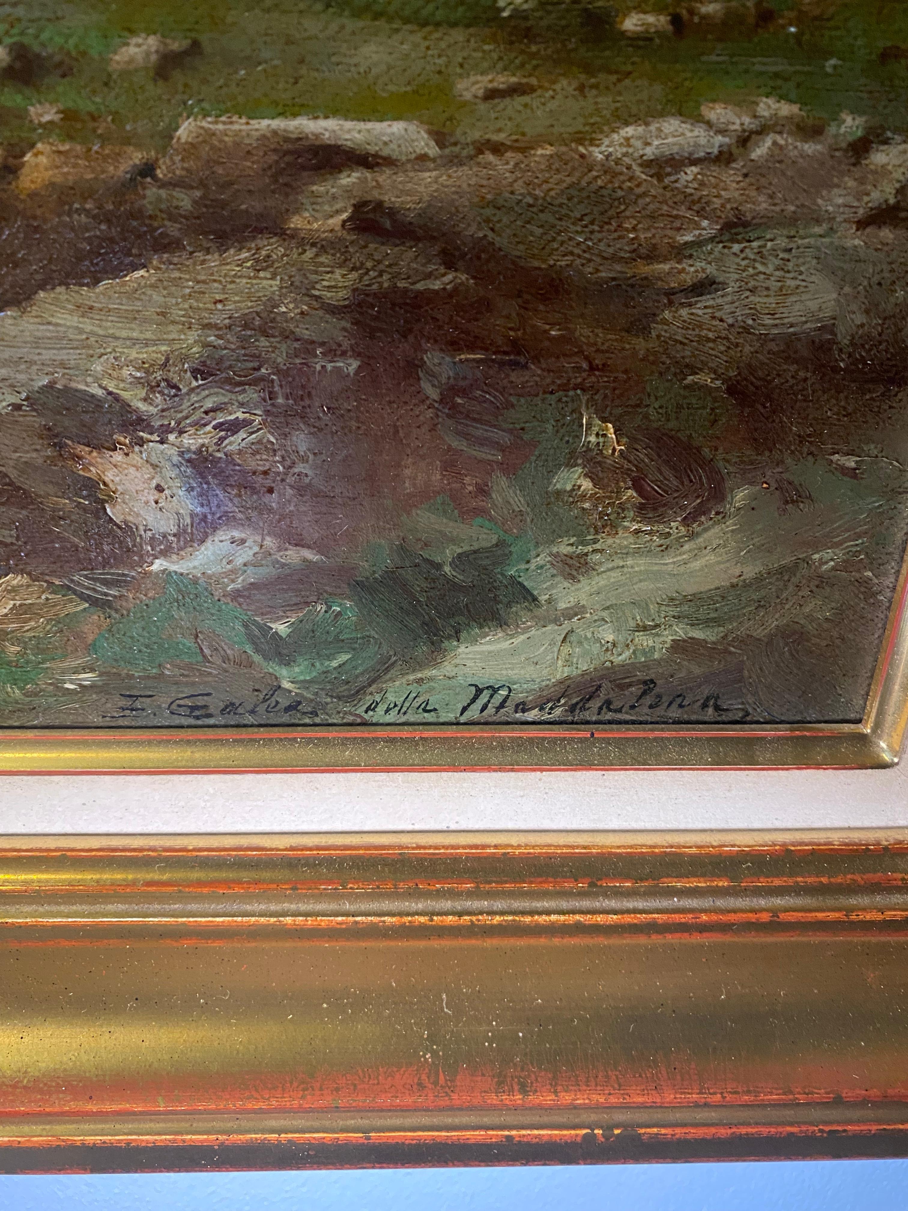 Paysage de montagne suisse - Huile sur toile 35x62 cm en vente 1