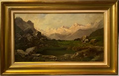 Paesaggio montano svizzero - Olio su tela 35x62 cm